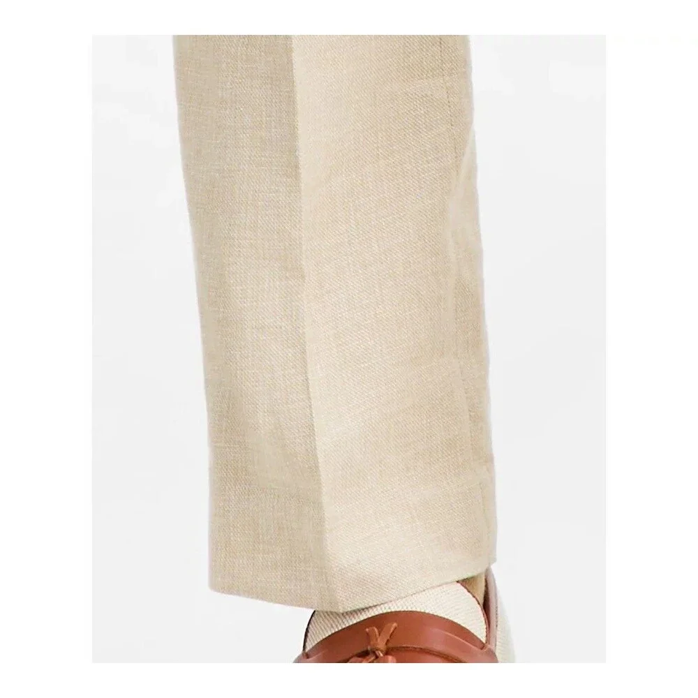 $495 NEW BAR III MENS 42R NATURAL LINEN SLIM 2 PIECE SUIT WITH DRESS PANTS 36X32